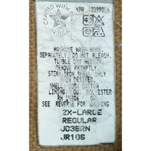 Vintage Carhartt Jacket Mens 2XL Brown Canvas Full Zip Hooded Thermal Coat JR106 - Picture 10 of 11